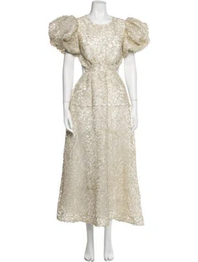 Pre-owned Aje Lace Pattern Long Dress In Metallic/white