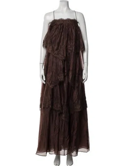 Pre-owned Aje Lace Pattern Long Dress W/ Tags In Brown