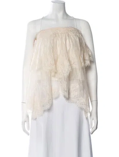 Pre-owned Aje Lace Pattern Off-the-shoulder Top In Neutrals