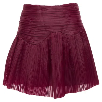 Aje Laurier Wave Burgundy Plisse Organza High Waist Mini Skirt Uk6 Xs In Red