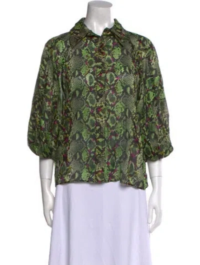 Pre-owned Aje Linen Animal Print Blouse W/ Tags In Green