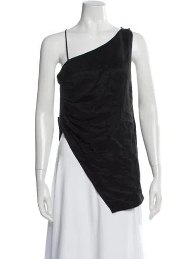 Pre-owned Aje Linen Asymmetrical Blouse In Black