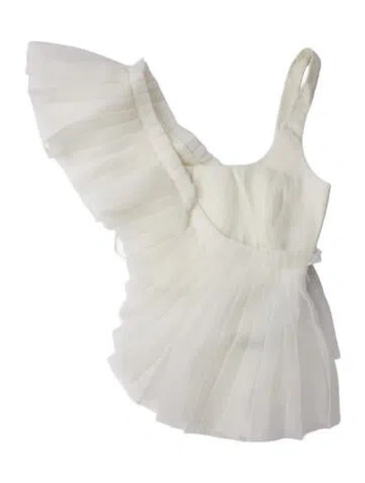 Pre-owned Aje Linen Asymmetrical Crop Top In Blue