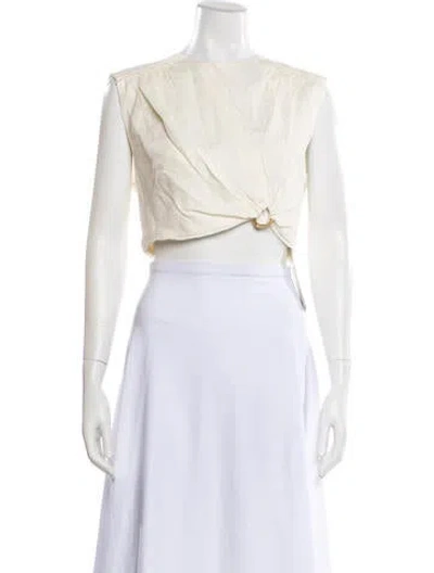 Pre-owned Aje Linen Asymmetrical Crop Top In White