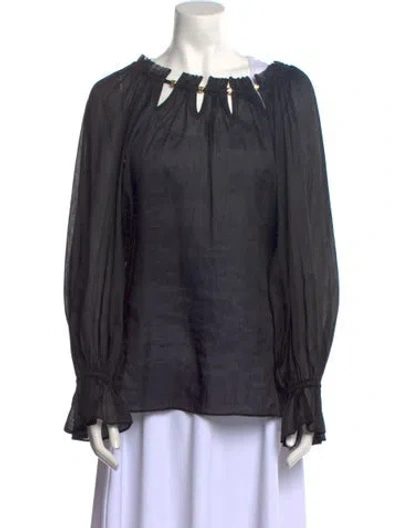 Pre-owned Aje Linen Bateau Neckline Blouse In Black