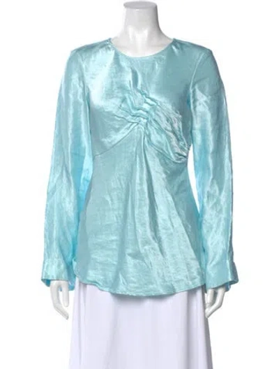 Pre-owned Aje Linen Crew Neck Blouse In Blue