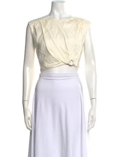 Pre-owned Aje Linen Crew Neck Crop Top W/ Tags In White