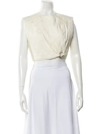 Pre-owned Aje Linen Crew Neck Crop Top In White