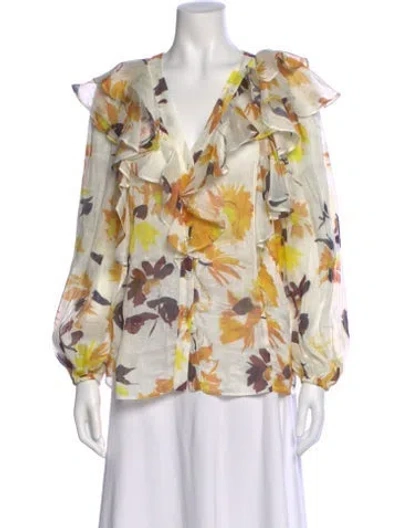 Pre-owned Aje Linen Floral Print Blouse In Multi