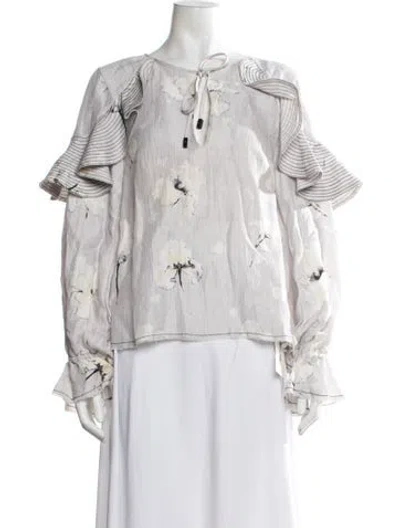 Pre-owned Aje Linen Floral Print Blouse In Neutral