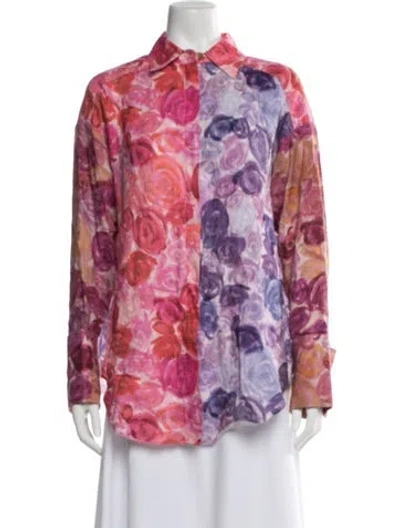 Pre-owned Aje Linen Floral Print Blouse In Pink