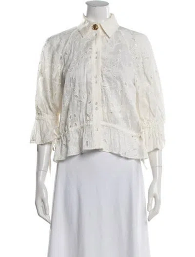 Pre-owned Aje Linen Floral Print Blouse In White