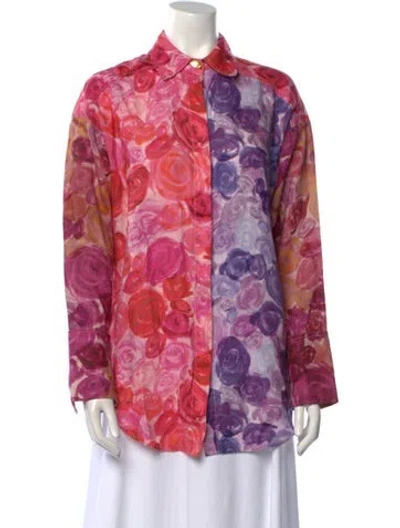 Pre-owned Aje Linen Floral Print Button-up Top In Pink