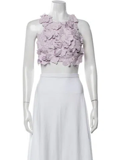 Pre-owned Aje Linen Floral Print Crop Top In Purple