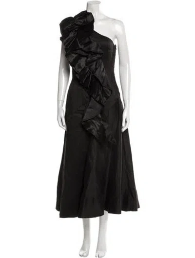 Pre-owned Aje Linen Long Dress In Black