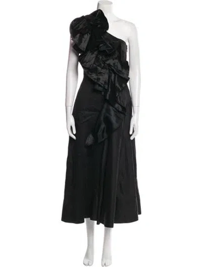 Pre-owned Aje Linen Long Dress In Black