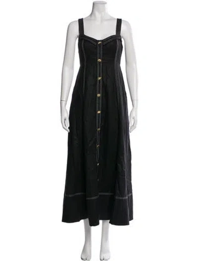 Pre-owned Aje Linen Long Dress In Black