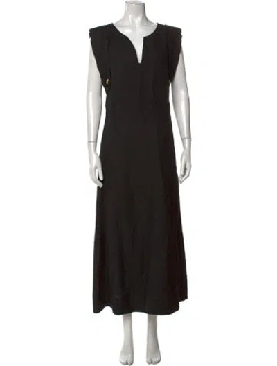Pre-owned Aje Linen Long Dress In Black