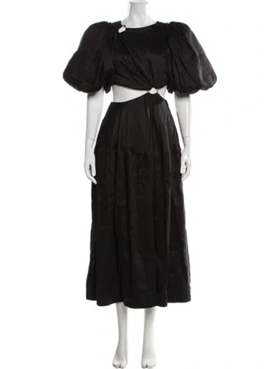 Pre-owned Aje Linen Long Dress In Black