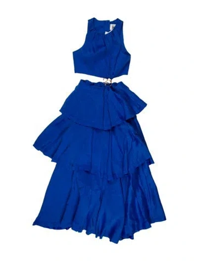 Pre-owned Aje Linen Long Dress In Blue