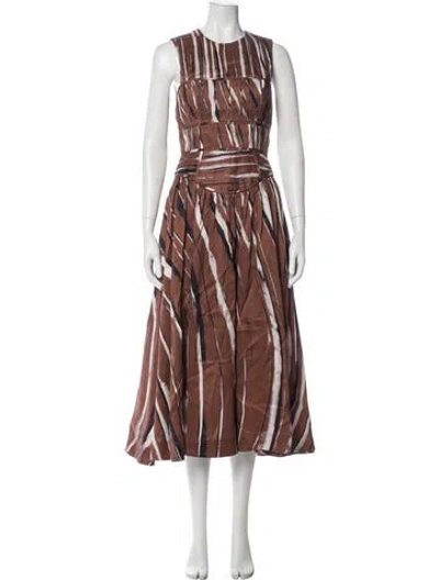 Pre-owned Aje Linen Long Dress In Brown