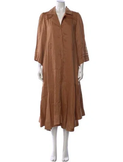 Pre-owned Aje Linen Long Dress In Brown