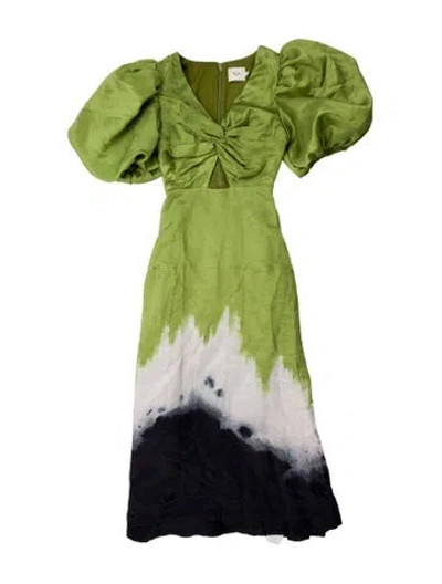 Pre-owned Aje Linen Long Dress In Green