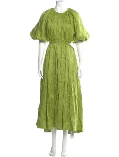 Pre-owned Aje Linen Long Dress In Green