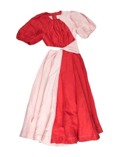 Pre-owned Aje Linen Long Dress In Red
