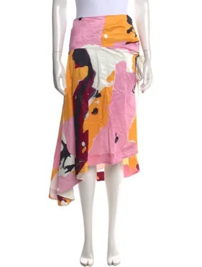 Pre-owned Aje Linen Long Skirt In Pink/yellow
