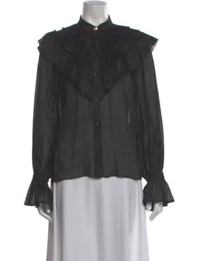 Pre-owned Aje Linen Long Sleeve Blouse In Black