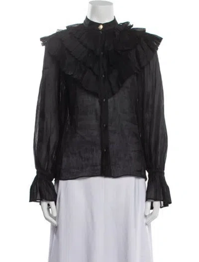 Pre-owned Aje Linen Long Sleeve Blouse In Black