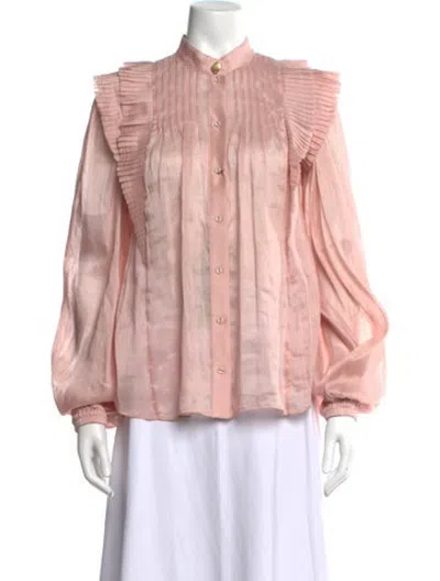 Pre-owned Aje Linen Long Sleeve Button-up Top In Pink