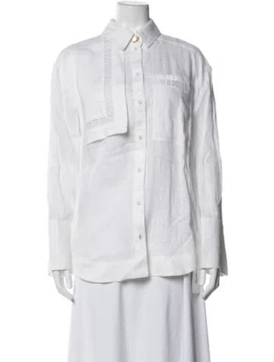 Pre-owned Aje Linen Long Sleeve Button-up Top In White