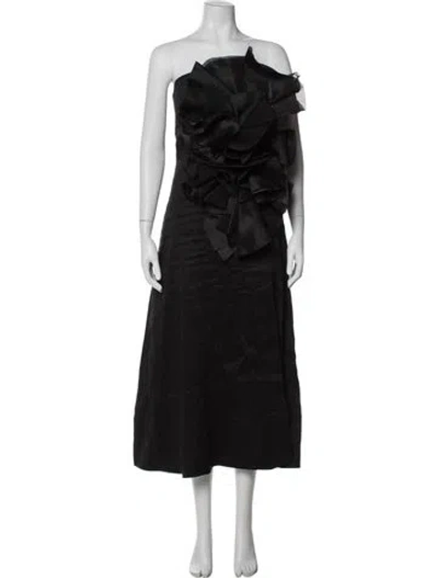 Pre-owned Aje Linen Midi Length Dress In Black