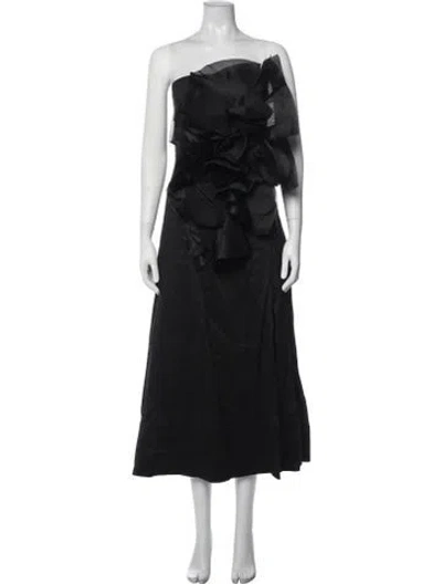 Pre-owned Aje Linen Midi Length Dress In Black