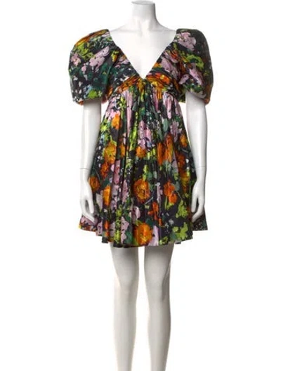 Pre-owned Aje Linen Mini Dress In Black/green/orange