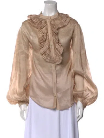 Pre-owned Aje Linen Mock Neck Blouse In Neutral