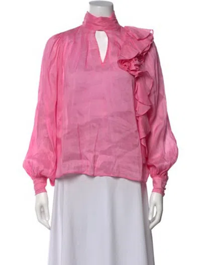 Pre-owned Aje Linen Mock Neck Blouse In Pink