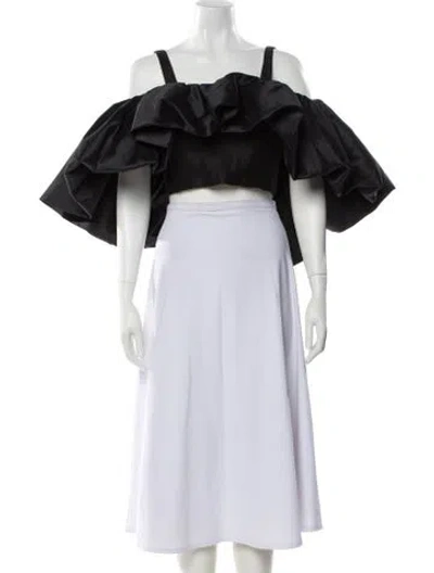 Pre-owned Aje Linen Off-the-shoulder Crop Top In Black