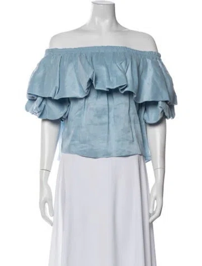 Pre-owned Aje Linen Off-the-shoulder Top In Blue