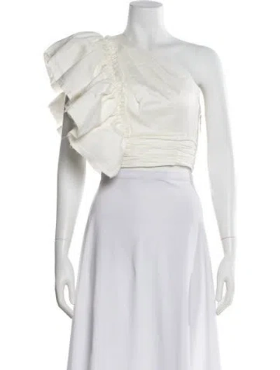 Pre-owned Aje Linen One-shoulder Top In White