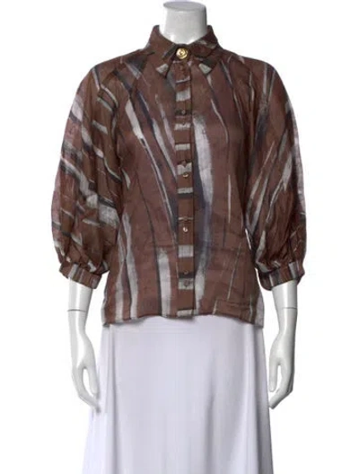 Pre-owned Aje Linen Printed Blouse In Brown