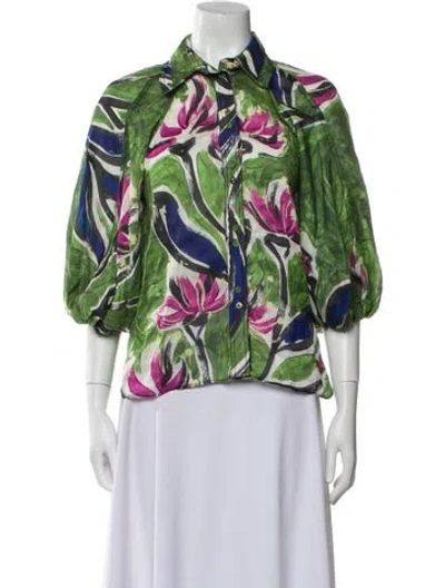 Pre-owned Aje Linen Printed Button-up Top W/ Tags In Multi