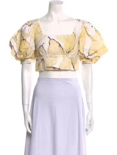 Pre-owned Aje Linen Printed Crop Top In Neutral