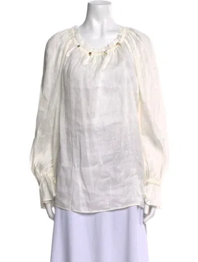 Pre-owned Aje Linen Scoop Neck Blouse In White