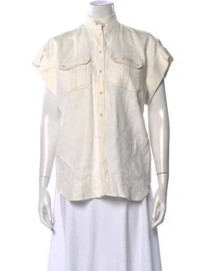 Pre-owned Aje Linen Short Sleeve Button-up Top In White