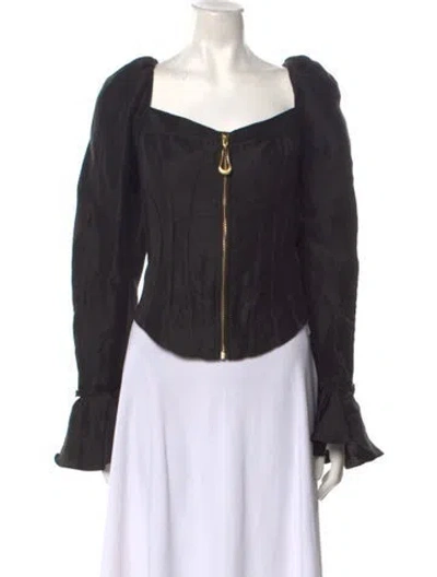 Pre-owned Aje Linen Square Neckline Blouse In Black