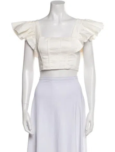 Pre-owned Aje Linen Square Neckline Crop Top In White