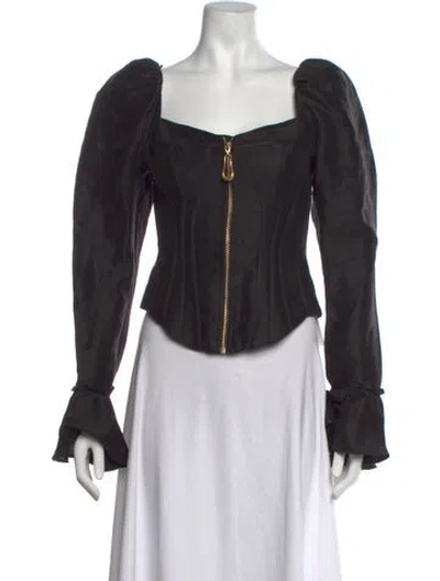 Pre-owned Aje Linen Square Neckline Top In Black